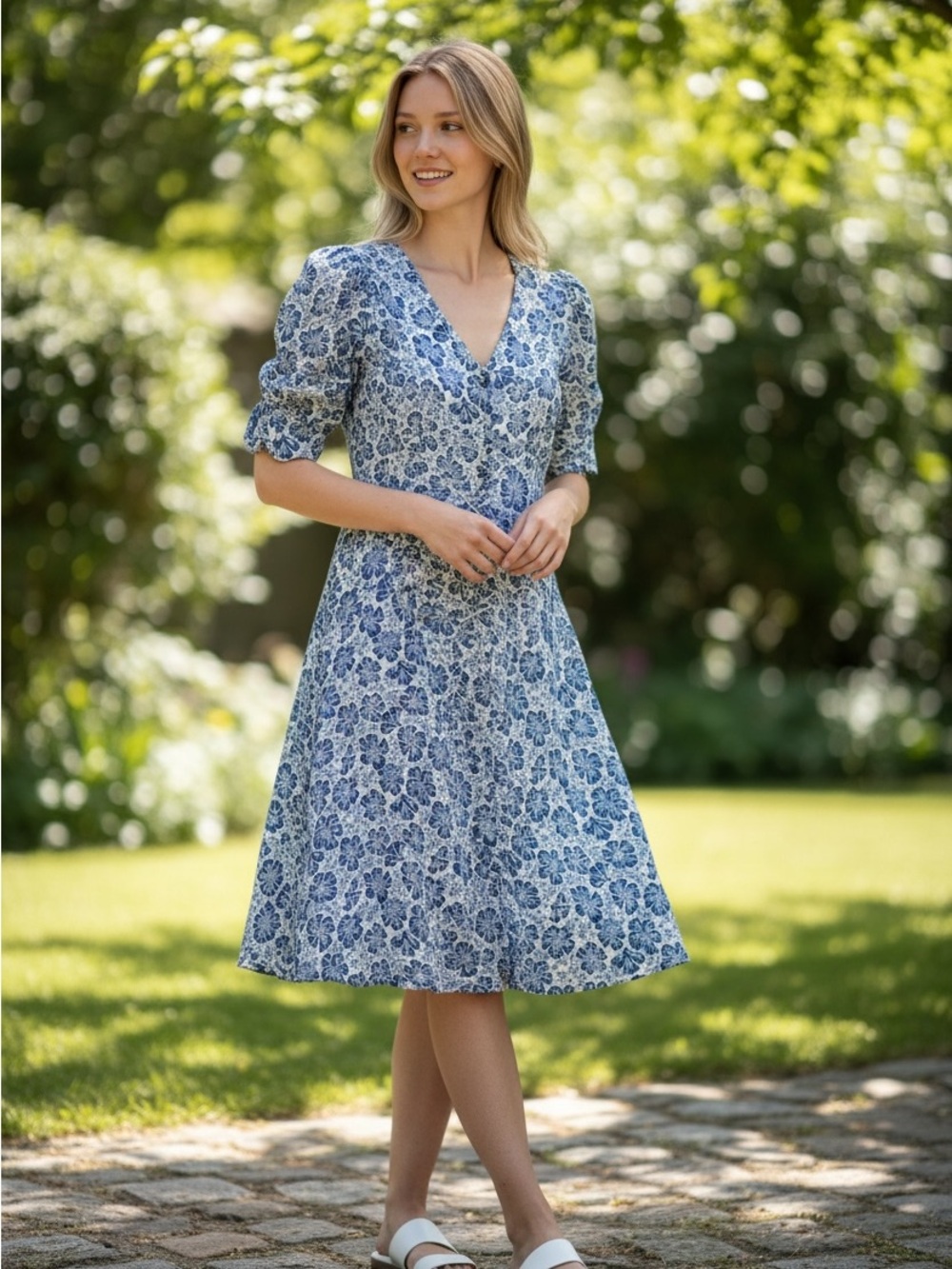 Reformation Blue Floral Wrap Midi Dress